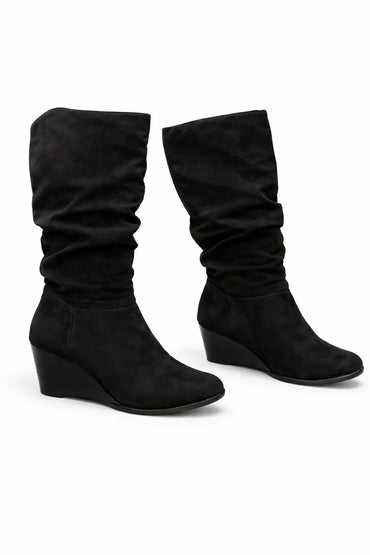 a.n.a Suede Women's Slip‑On Boots with High Wedge Heel - Gomix Brands Outlet
