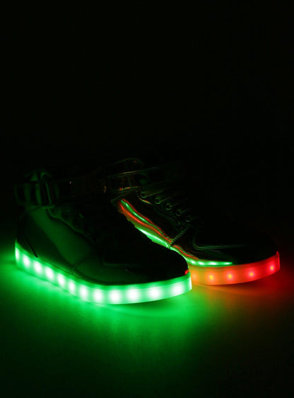 Dazzling Pink Metallic Light-Up Hi-Top Sneakers for Women with 11 Light Options