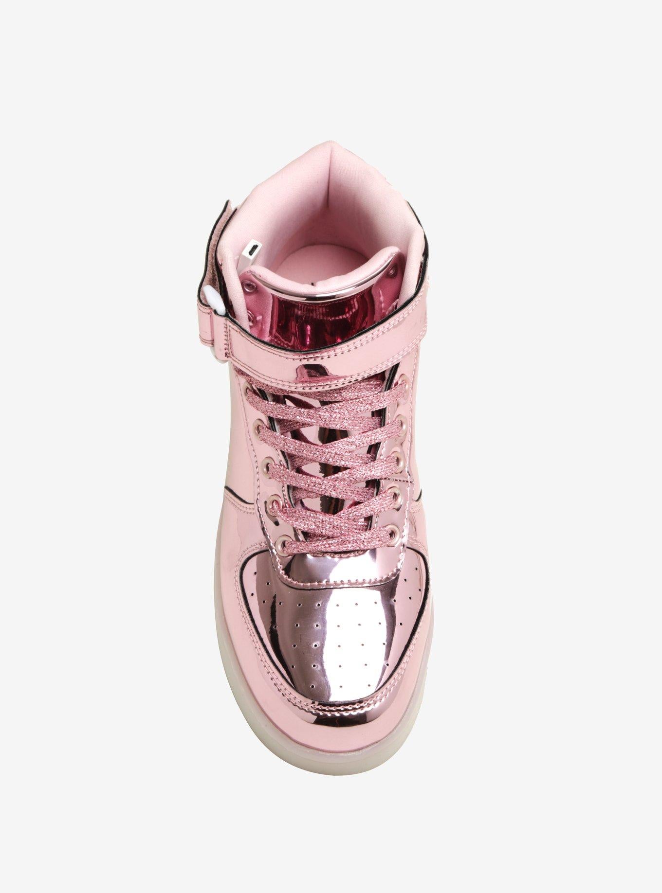 Dazzling Pink Metallic Light-Up Hi-Top Sneakers for Women with 11 Light Options