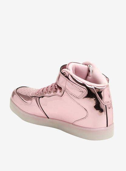 Dazzling Pink Metallic Light-Up Hi-Top Sneakers for Women with 11 Light Options