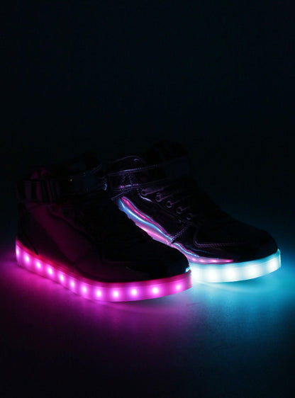 Dazzling Pink Metallic Light-Up Hi-Top Sneakers for Women with 11 Light Options