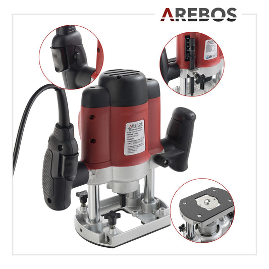 AREBOS 1200W Electric Router with 12 Cutters and Carrying Case