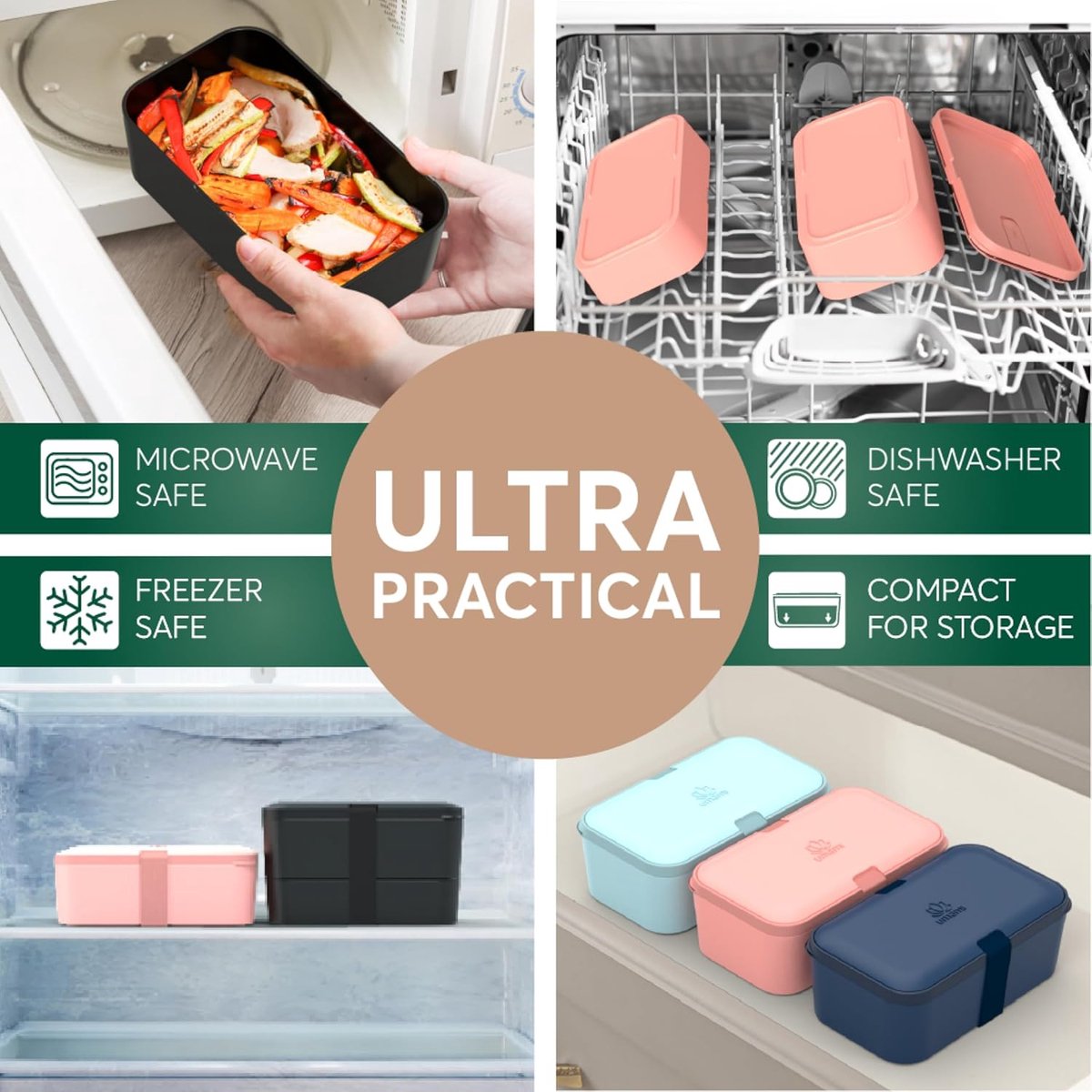 Umami Large Bento Box for Adults - 1500 ML XL Space-Saving Design