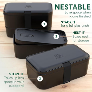 Umami Large Bento Box for Adults - 1500 ML XL Space-Saving Design