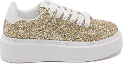 Gold Glitter Faux Leather Women's Sneakers Size 39