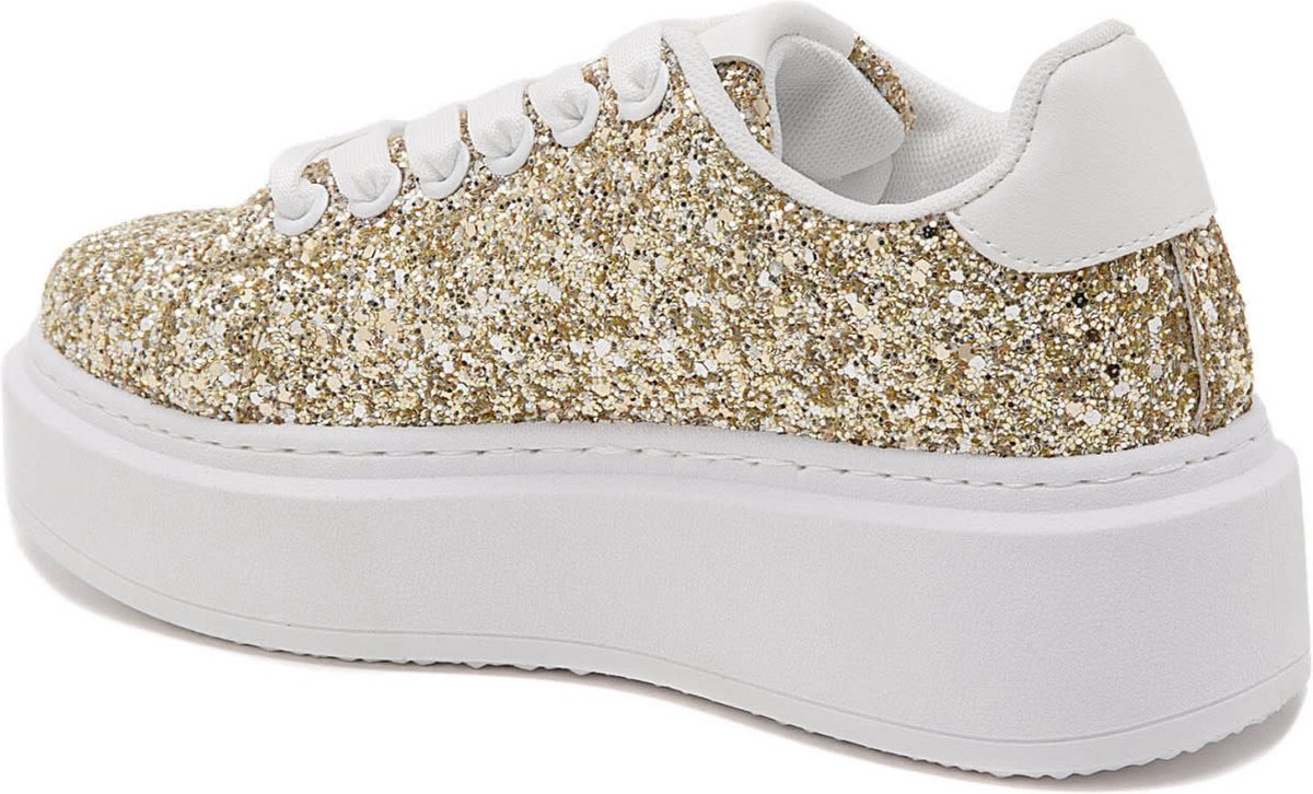 Gold Glitter Faux Leather Women's Sneakers Size 39