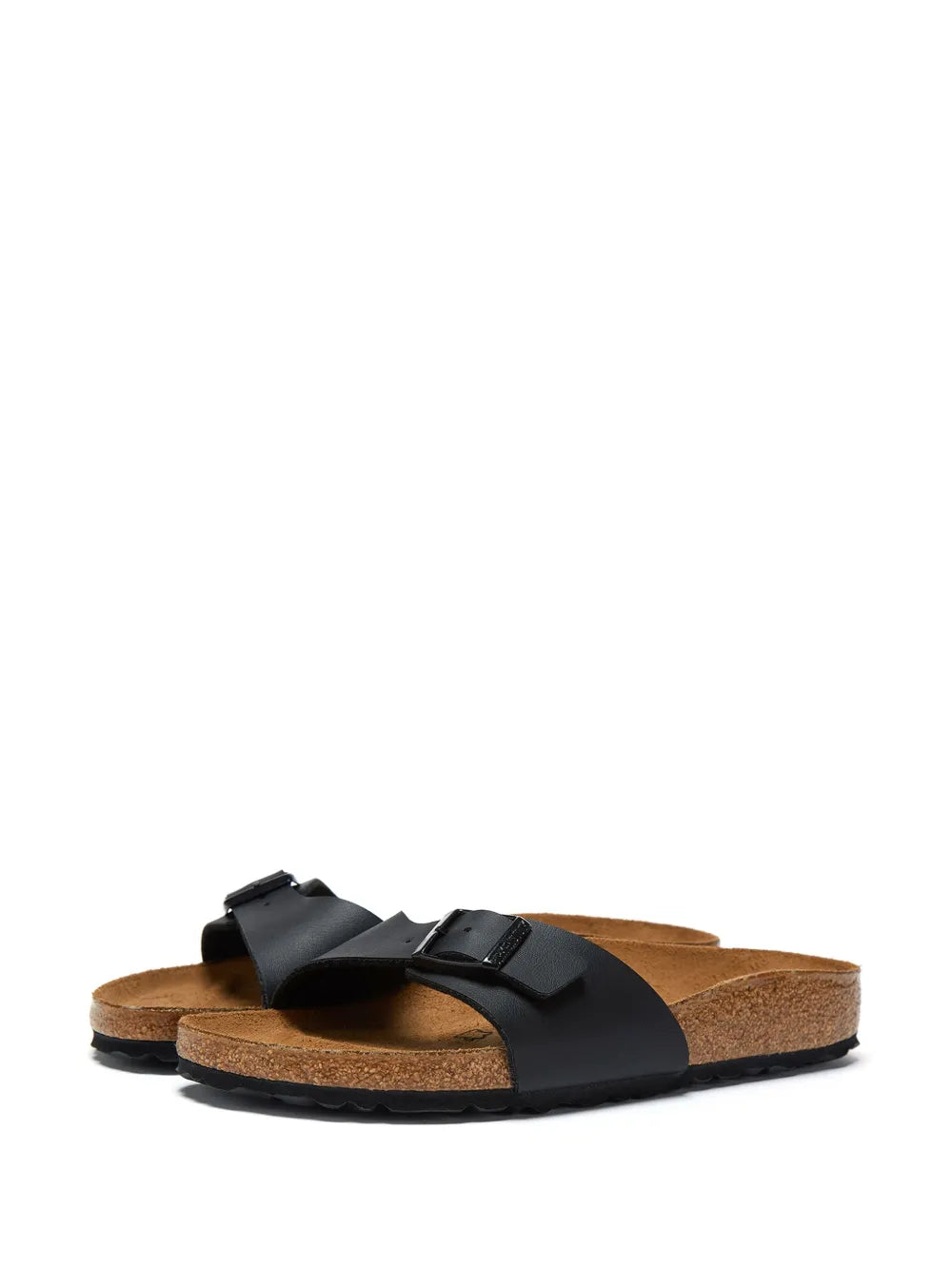 Birkenstock Madrid Black Suede Slip-On Sandals with Buckle Closure and Cork Footbed