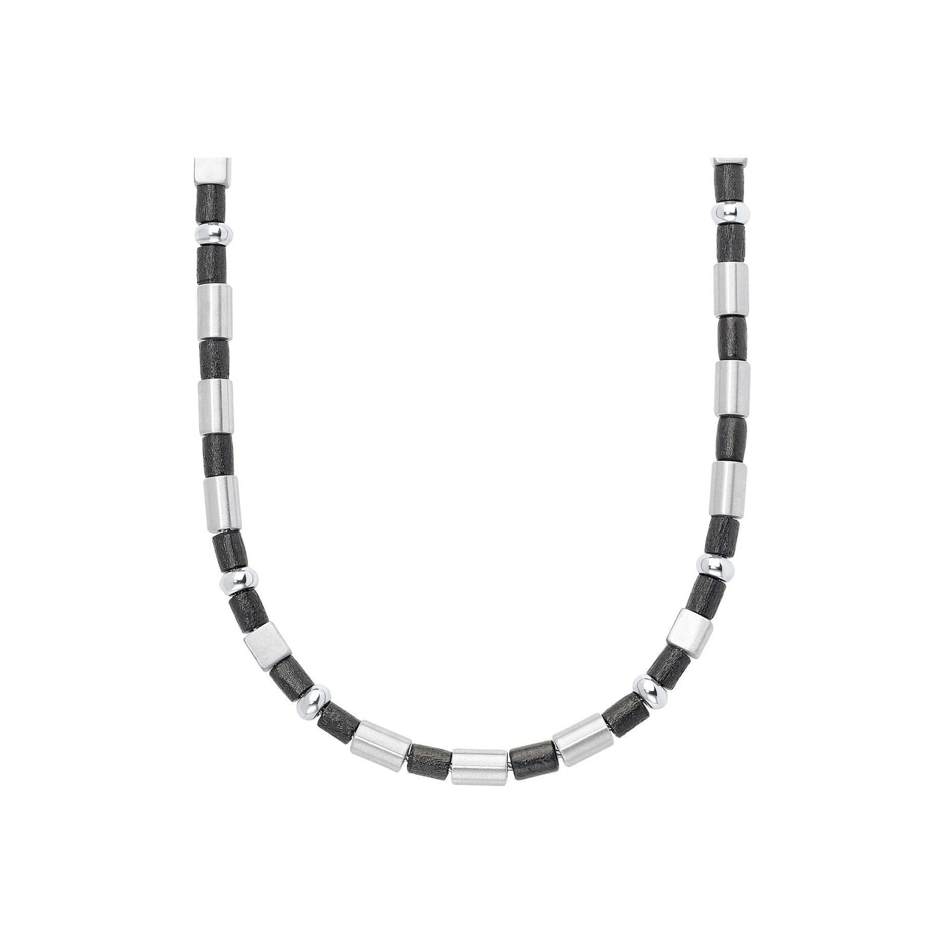 S.Oliver Men's Stainless Steel and Wood Chain Necklace, Black/Silver