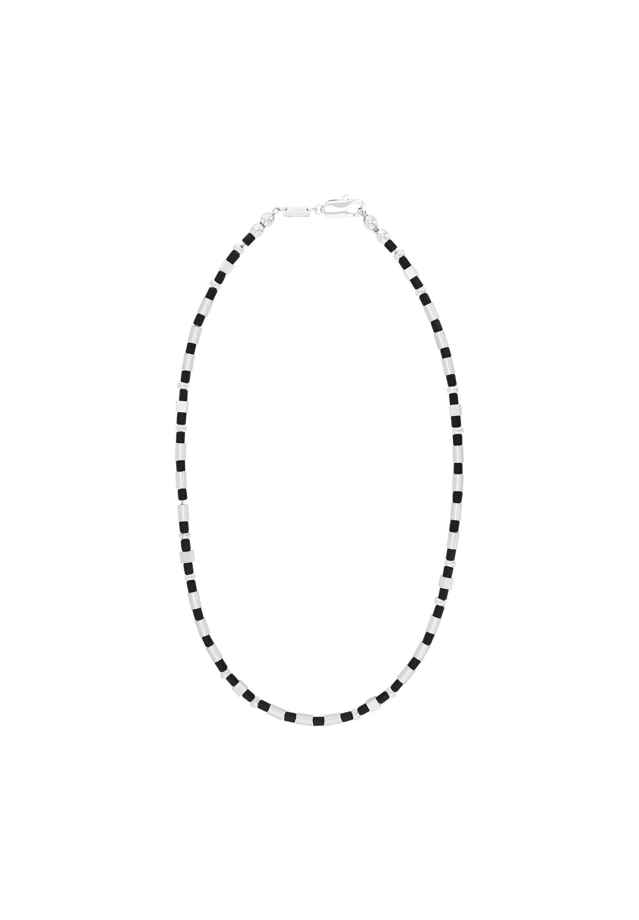 S.Oliver Men's Stainless Steel and Wood Chain Necklace, Black/Silver