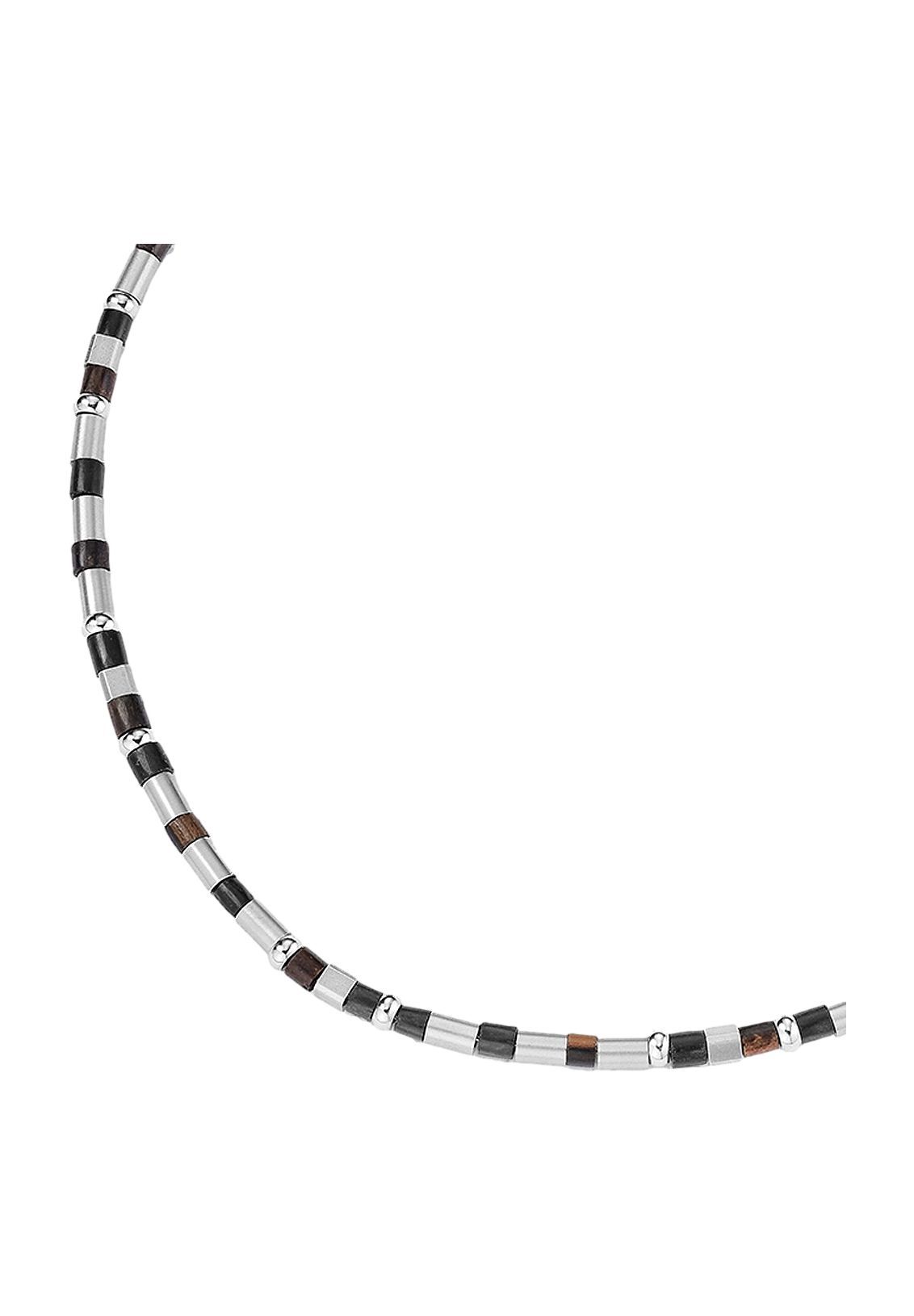 S.Oliver Men's Stainless Steel and Wood Chain Necklace, Black/Silver
