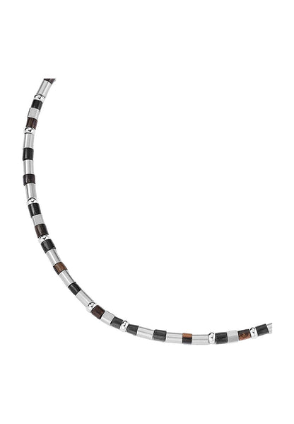 S.Oliver Men's Stainless Steel and Wood Chain Necklace, Black/Silver