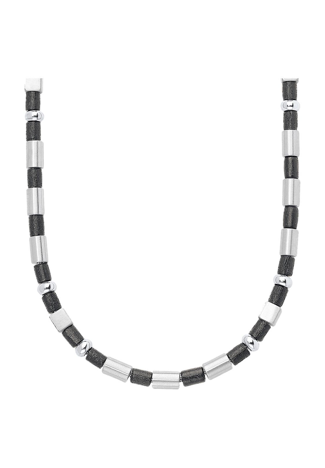 S.Oliver Men's Stainless Steel and Wood Chain Necklace, Black/Silver
