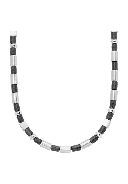 S.Oliver Men's Stainless Steel and Wood Chain Necklace, Black/Silver