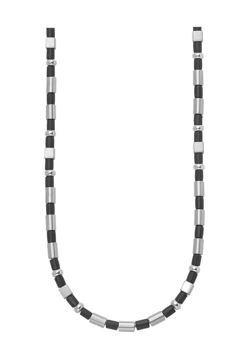 S.Oliver Men's Stainless Steel and Wood Chain Necklace, Black/Silver