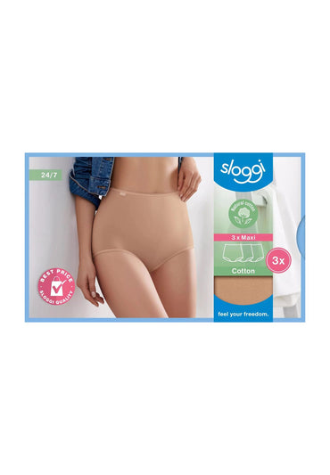Sloggi 24/7 Cotton Maxi Briefs 3-Pack with Delicate Lace Trim for Women