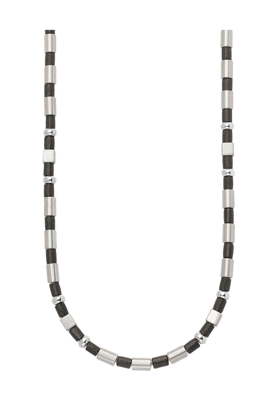S.Oliver Men's Stainless Steel and Wood Chain Necklace, Black/Silver