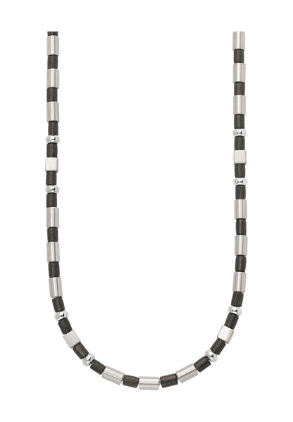 S.Oliver Men's Stainless Steel and Wood Chain Necklace, Black/Silver