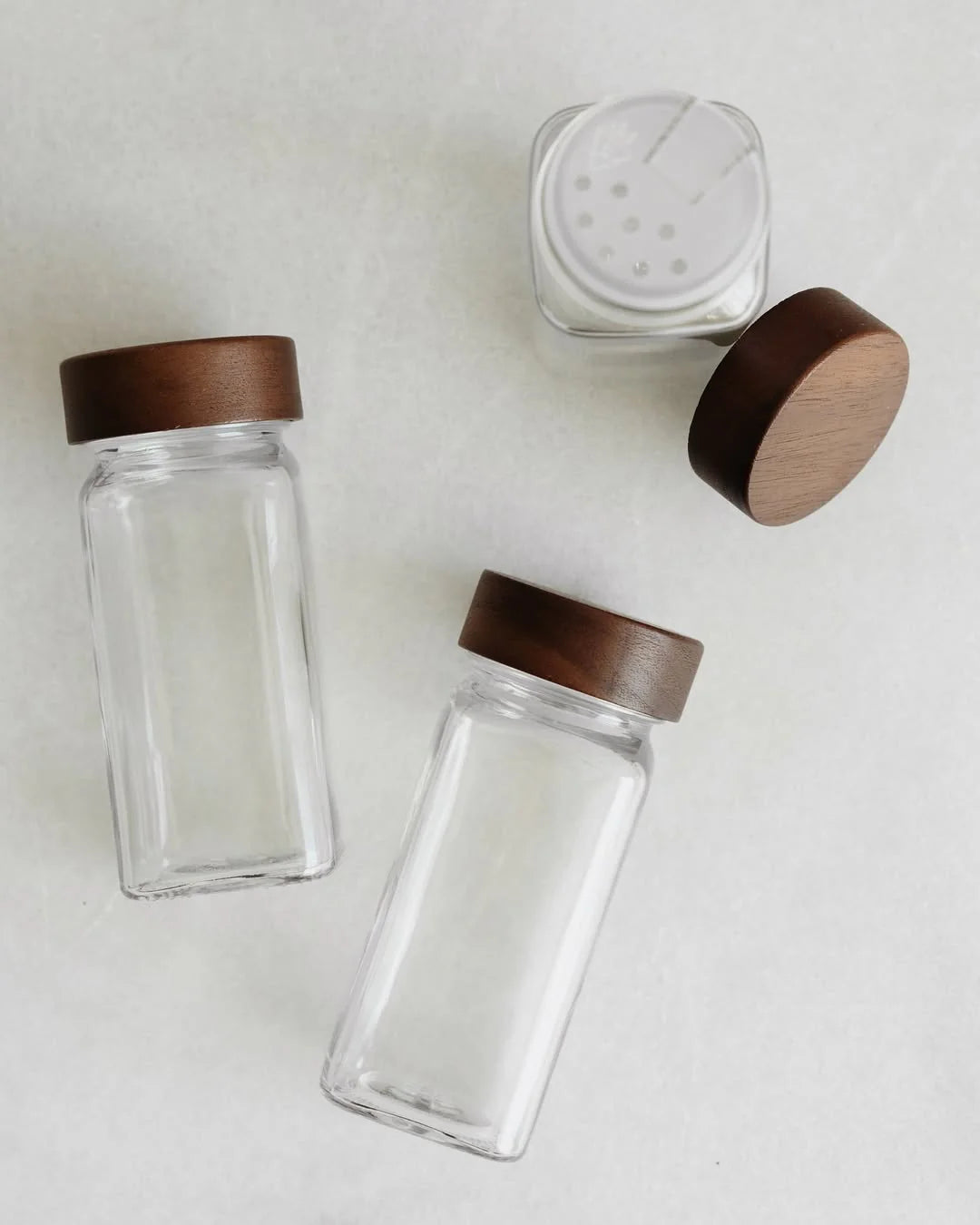 24-Piece Square Glass Spice Jar Set with Bamboo Lids and Their Accessories