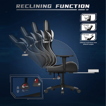BIGZZIA Ergonomic Gaming Chair with Retractable Footrest, Lumbar Support, Reclining