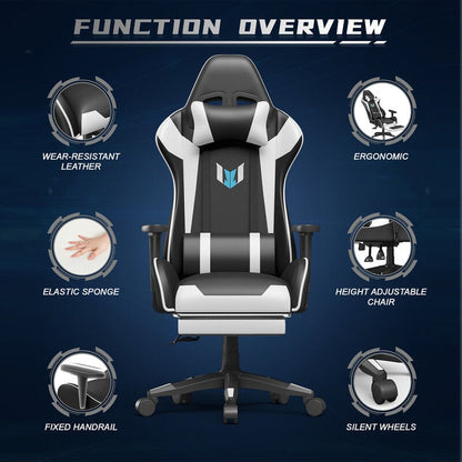 BIGZZIA Ergonomic Gaming Chair with Retractable Footrest, Lumbar Support, Reclining