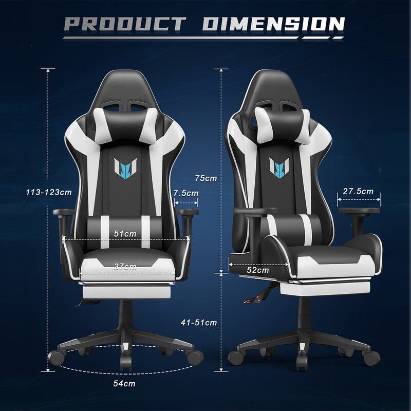 BIGZZIA Ergonomic Gaming Chair with Retractable Footrest, Lumbar Support, Reclining