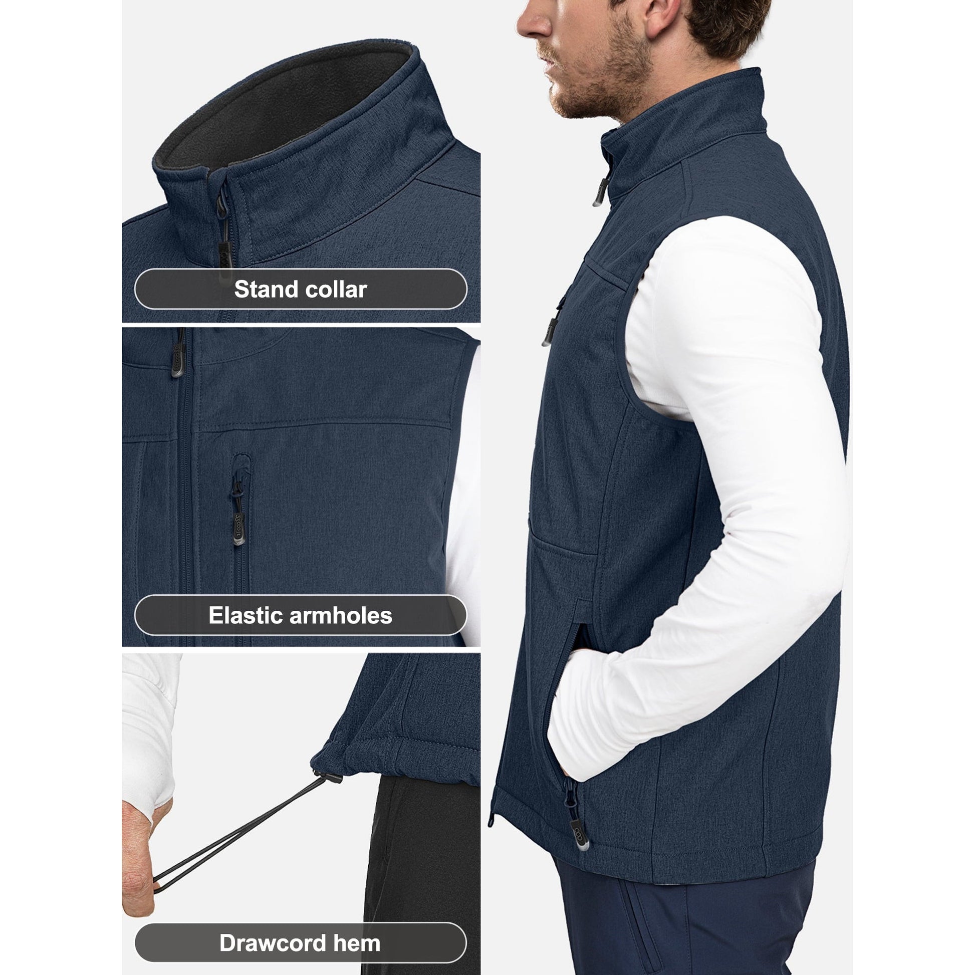 Men's Lightweight Softshell Vest: Windproof, Fleece Lined, Zip-Up for Golf & Hiking