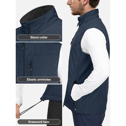 Men's Lightweight Softshell Vest: Windproof, Fleece Lined, Zip-Up for Golf & Hiking
