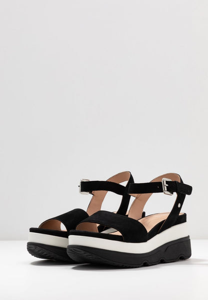 Geox Women's Gardenia Black Suede Platform Wedge Sandals with Ankle Strap