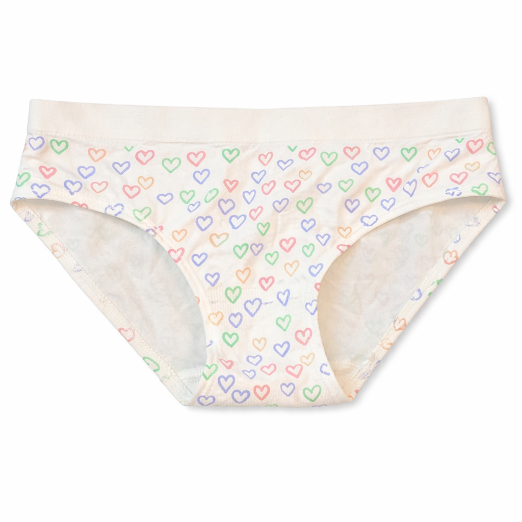Cat & Jack Girls’ Cotton Bikini Underwear – White with Multicolor Heart Print