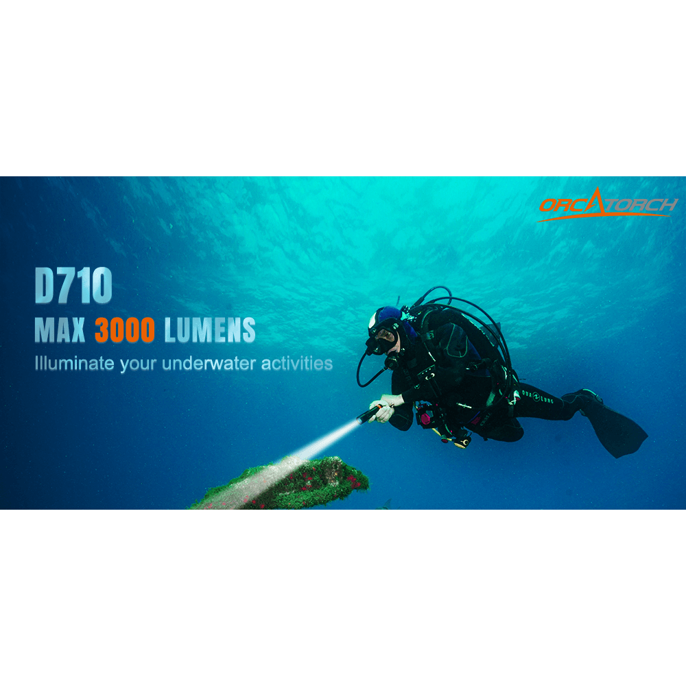 ORCATORCH D710 3000 Lumen USB-C Rechargeable Dive Light for Technical Recreational Diving
