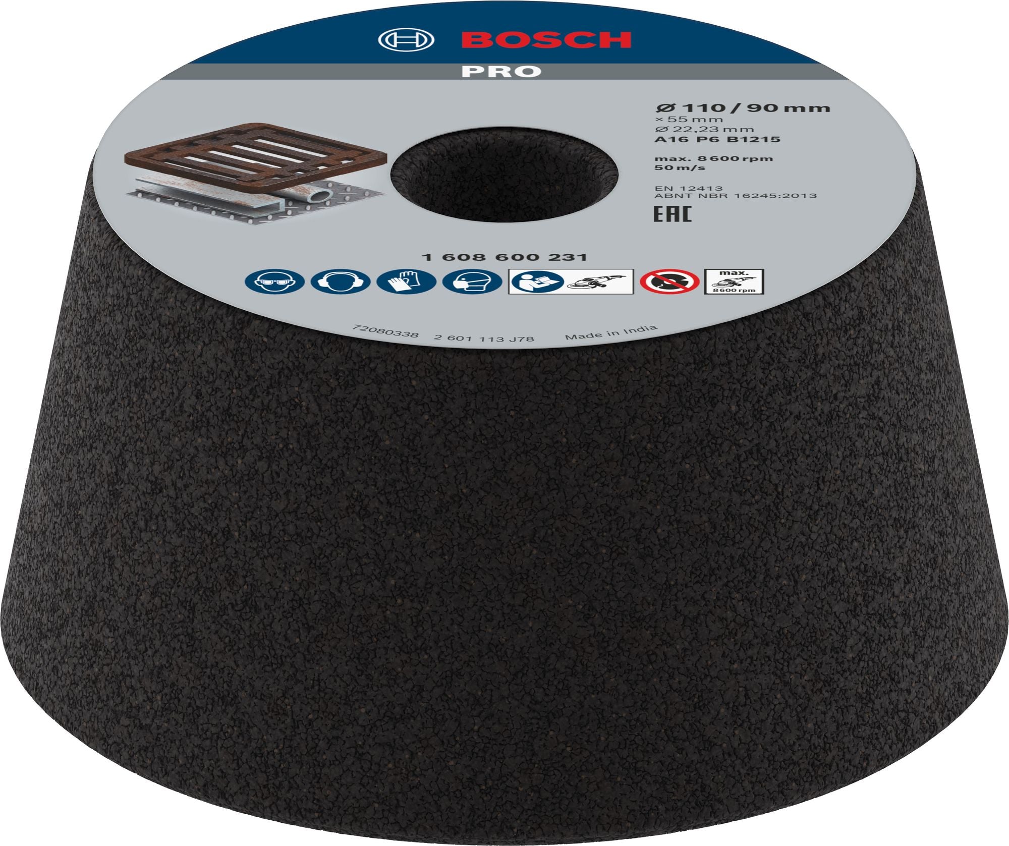 Bosch PRO Metal Conical Grinding Cup 90x110x55mm G16 for Metal Cast Iron