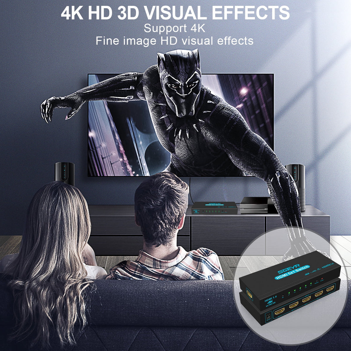 SGEYR 5-Port 4K 30Hz HDMI Switch with Remote 4K501