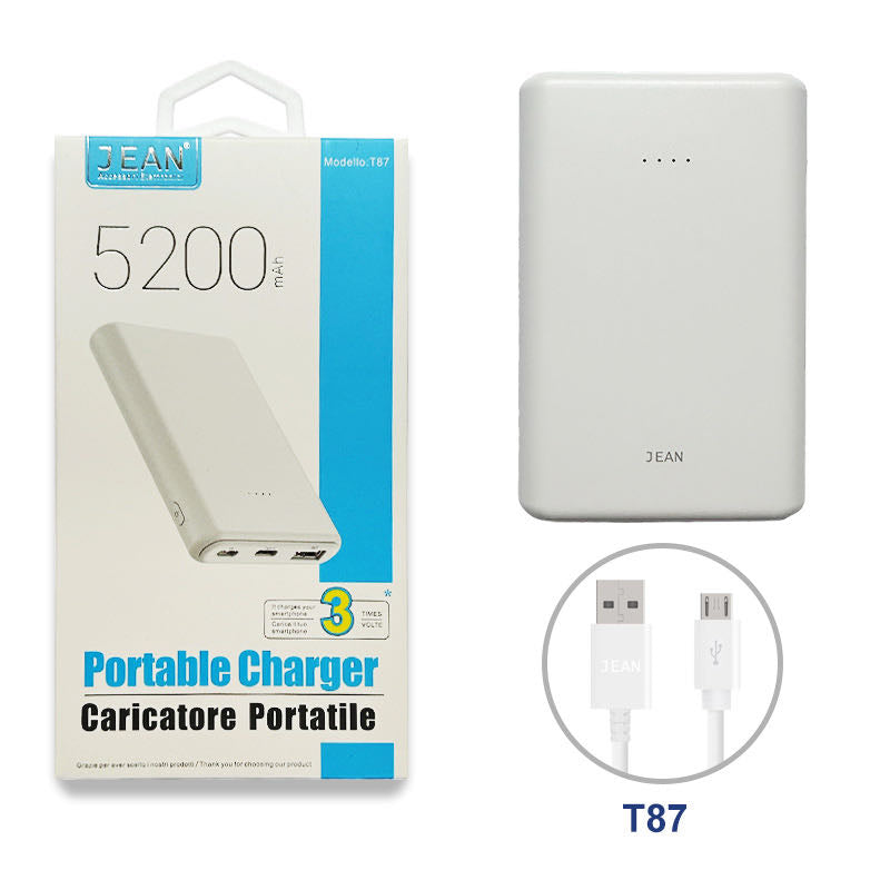 Portable Power Bank 5200mAh T87 White Fast Charging USB for Phones