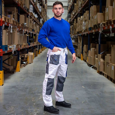 Stenso Kastor Emerton White Work Trousers: Durable, Multi-Pocket, Reinforced Knees