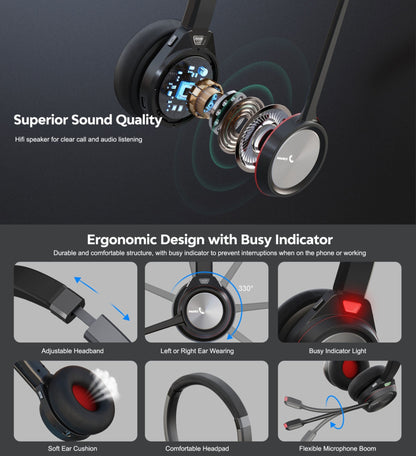MAIRDI M891BT Wireless Office Headset with USB Dongle Stand