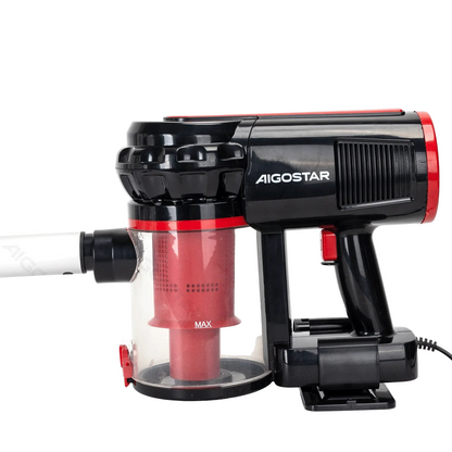 Aigostar 600W Powerful Black-Red Wired Handheld Stick Vacuum Cleaner with HEPA Filter