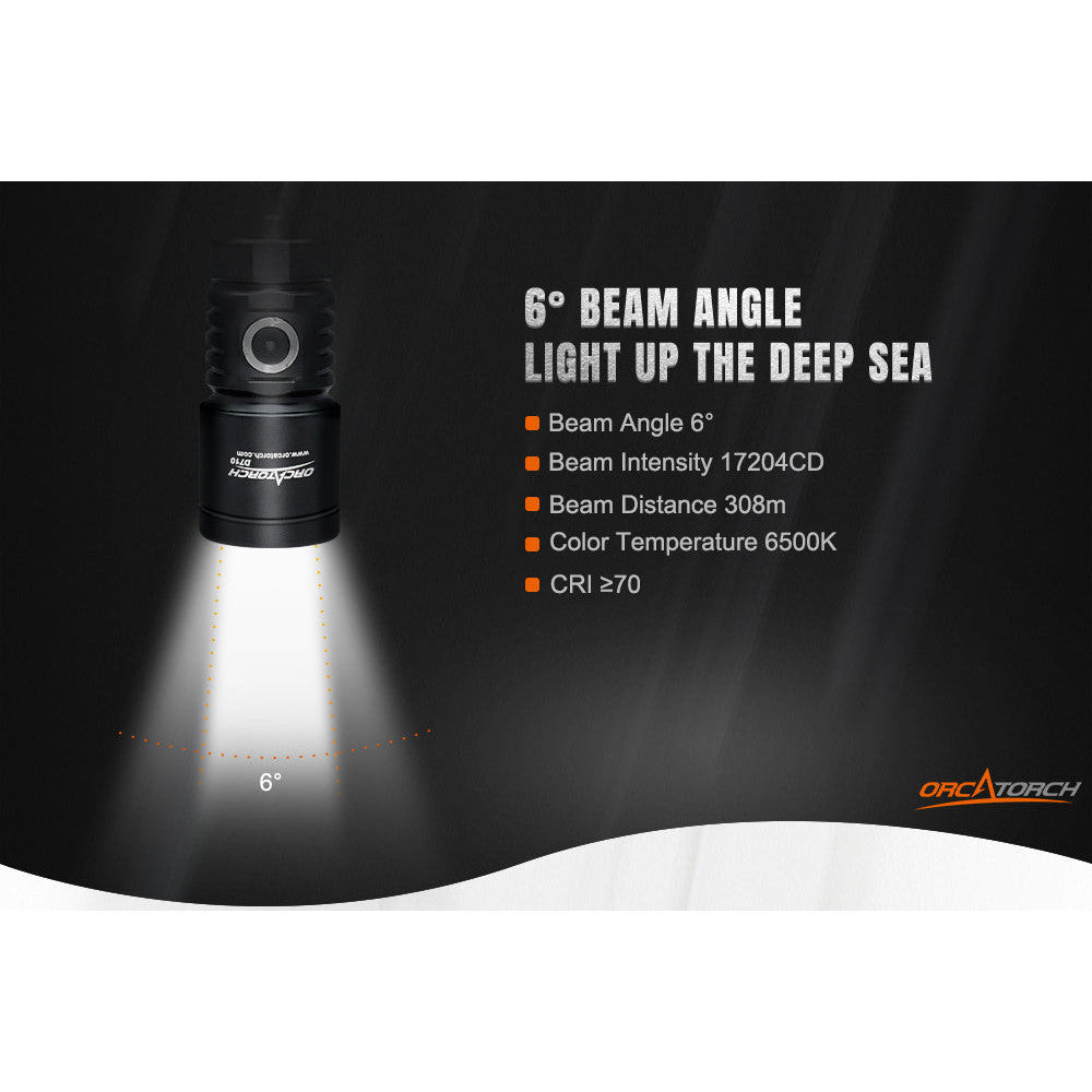 ORCATORCH D710 3000 Lumen USB-C Rechargeable Dive Light for Technical Recreational Diving