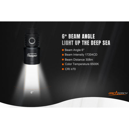 ORCATORCH D710 3000 Lumen USB-C Rechargeable Dive Light for Technical Recreational Diving