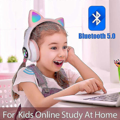 Headphones Cat Ear Wireless LED Light Up Bluetooth Headset