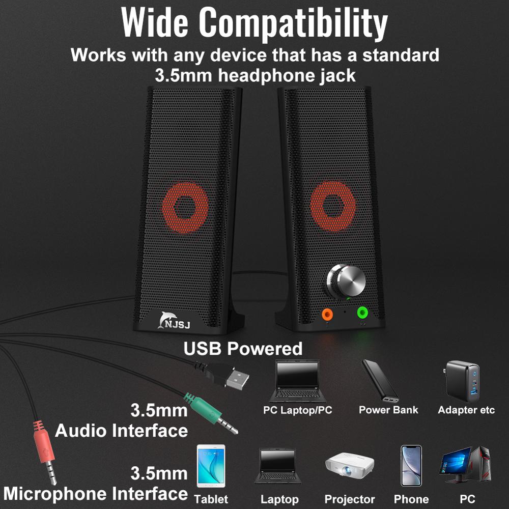 NJSJ H110 USB-Powered 2.0 Computer Speakers 3.5mm AUX