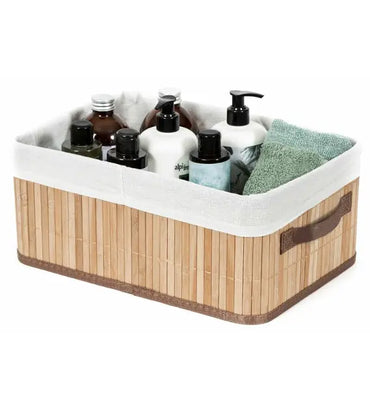 Compactor Bamboo Cosmetic Storage Basket: 6x14x10 Inch Organizer with Liner