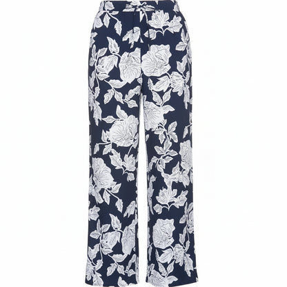 Bonprix. Palazzo Pants with Dark Blue Viscose and White Floral Print