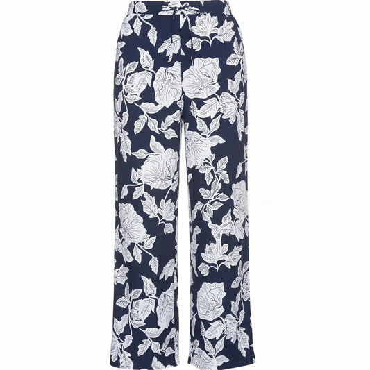 Bonprix. Palazzo Pants with Dark Blue Viscose and White Floral Print