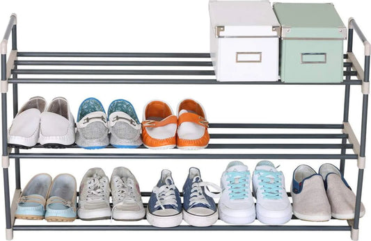 WOLTU Beige 3‑Tier Shoe Rack – Sturdy Steel‑Plastic Organizer for Up to 15 Pairs