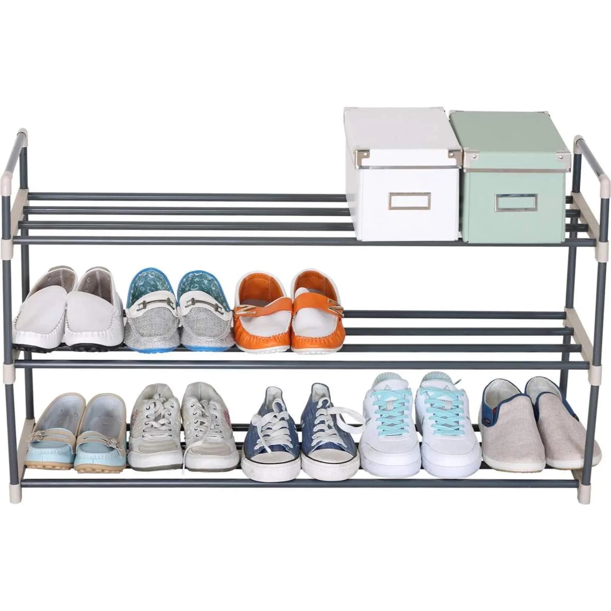 WOLTU Beige 3‑Tier Shoe Rack – Sturdy Steel‑Plastic Organizer for Up to 15 Pairs