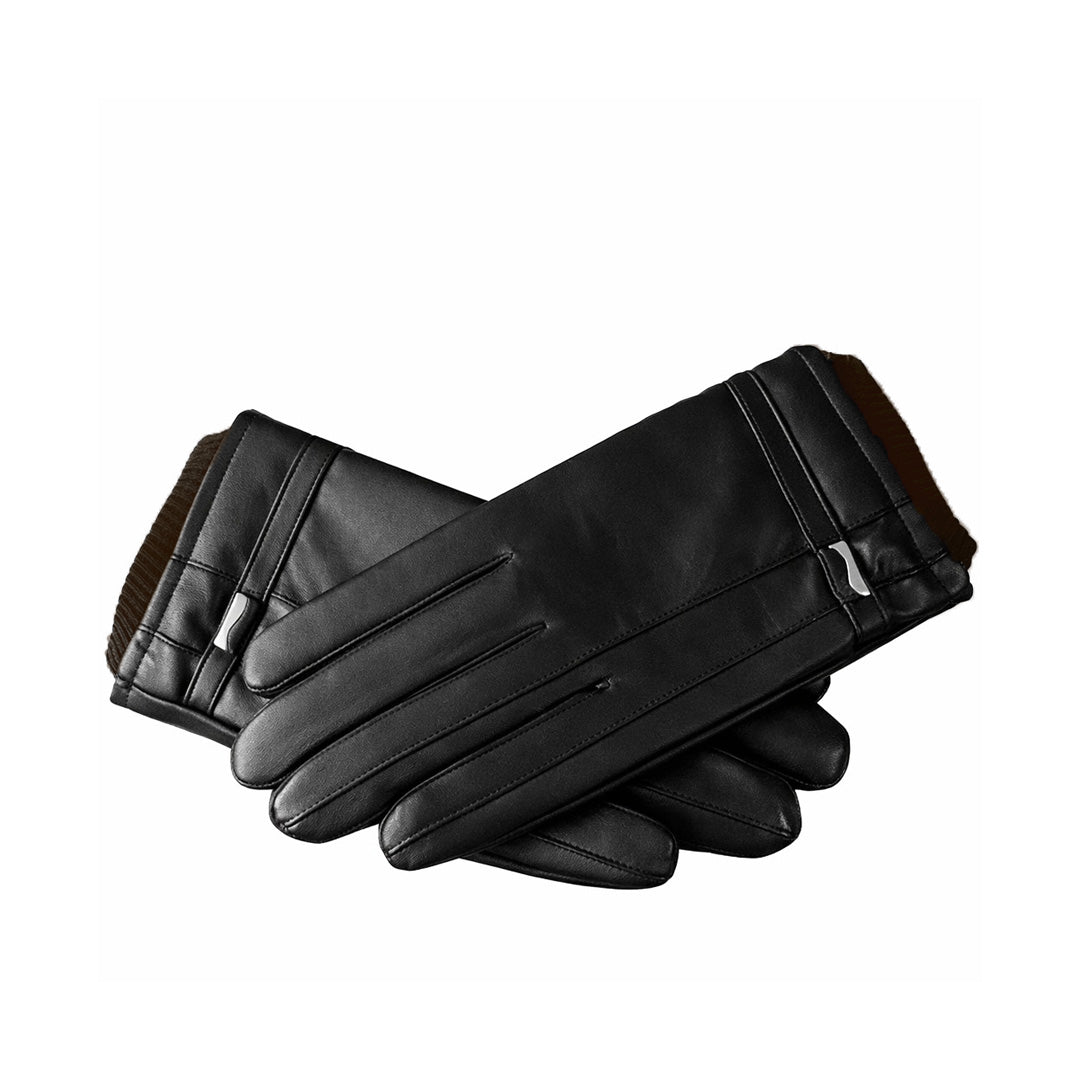 WE Men's Black Leather-Look Fleece-Lined Winter Gloves - Warm & Stylish