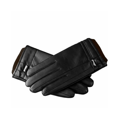 WE Men's Black Leather-Look Fleece-Lined Winter Gloves - Warm & Stylish