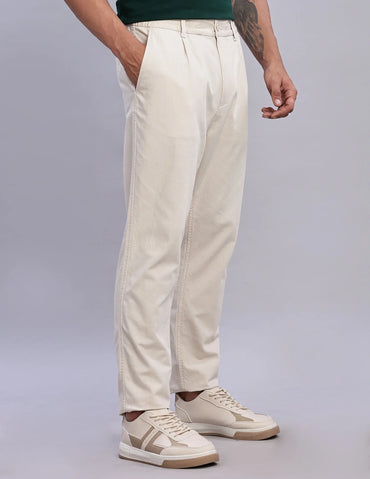 Tommy Hilfiger Men's Beige Solid Cotton Relaxed Fit Casual Trousers Comfort - Gomix Brands Outlet