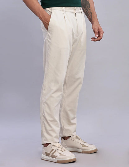Tommy Hilfiger Men's Beige Solid Cotton Relaxed Fit Casual Trousers Comfort - Gomix Brands Outlet