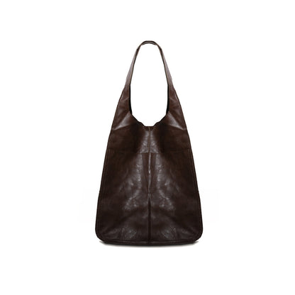 Vintage Oversized Soft Leather Tote Bag – Large Capacity